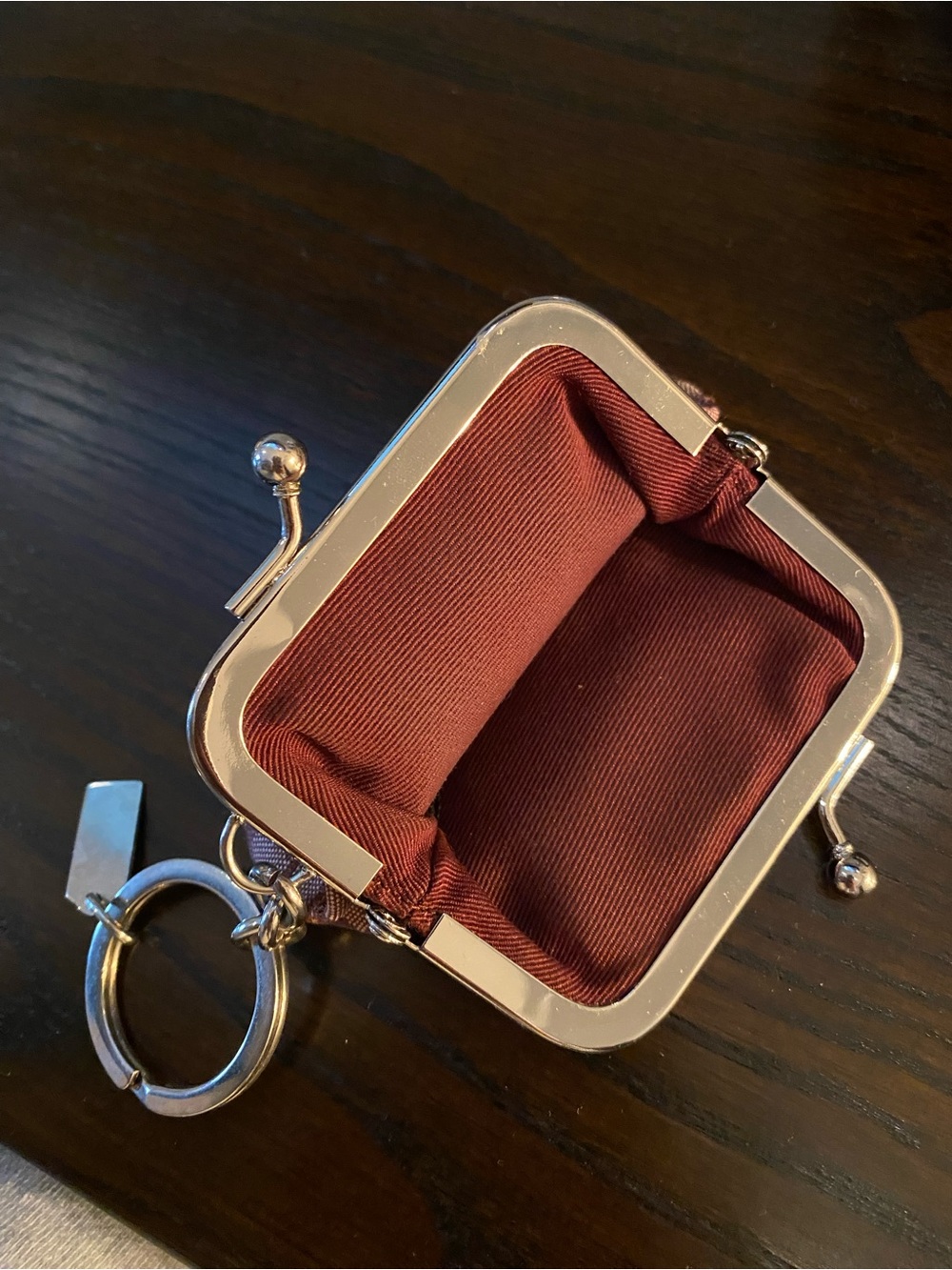Coach Pink and Burgundy Signature Kiss-Lock Keyring Coin Purse - Picture 6 of 6